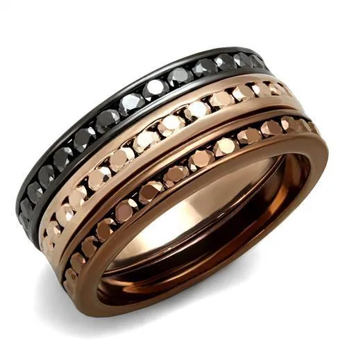 3W1208 - IP Rose Gold & IP Light Black & IP Light coffee Brass Ring with Top Grade Crystal in Multi Color - Grocery