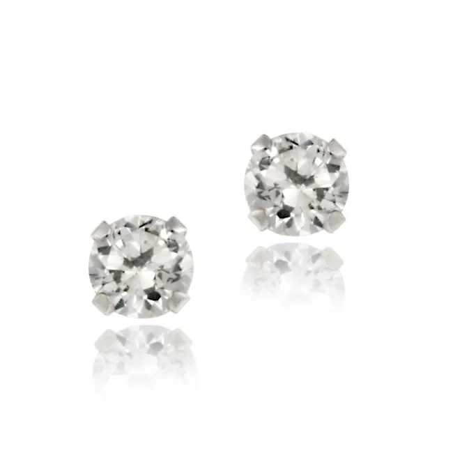 14k White Gold 3mm Round CZ Stud Earrings - Grocery
