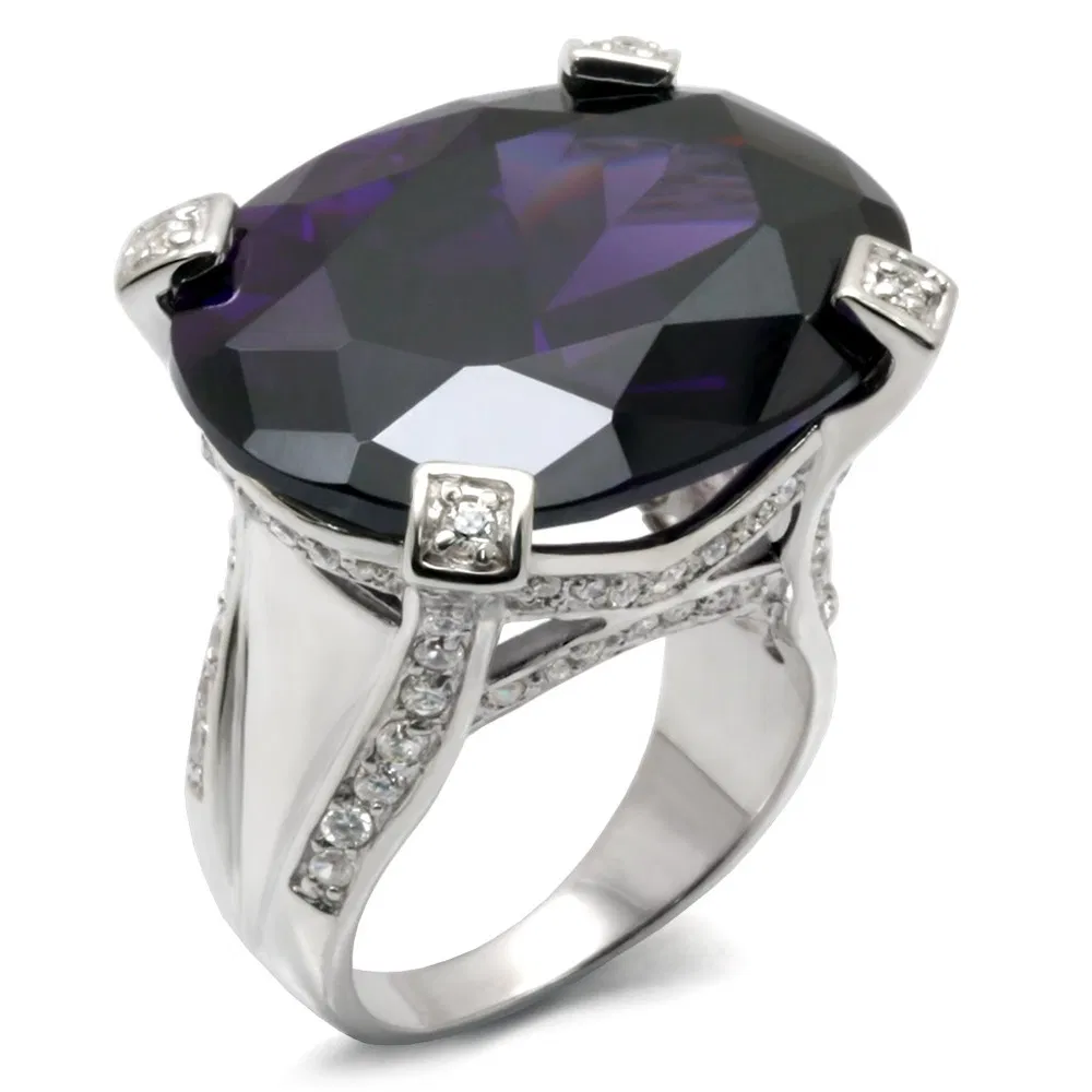 32926 - High-Polished 925 Sterling Silver Ring with AAA Grade CZ in Amethyst - Grocery