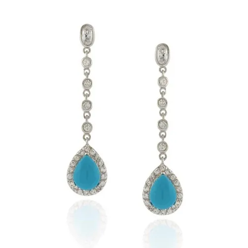 Sterling Silver CZ Turquoise Teardrop Dangle Earrings - Grocery
