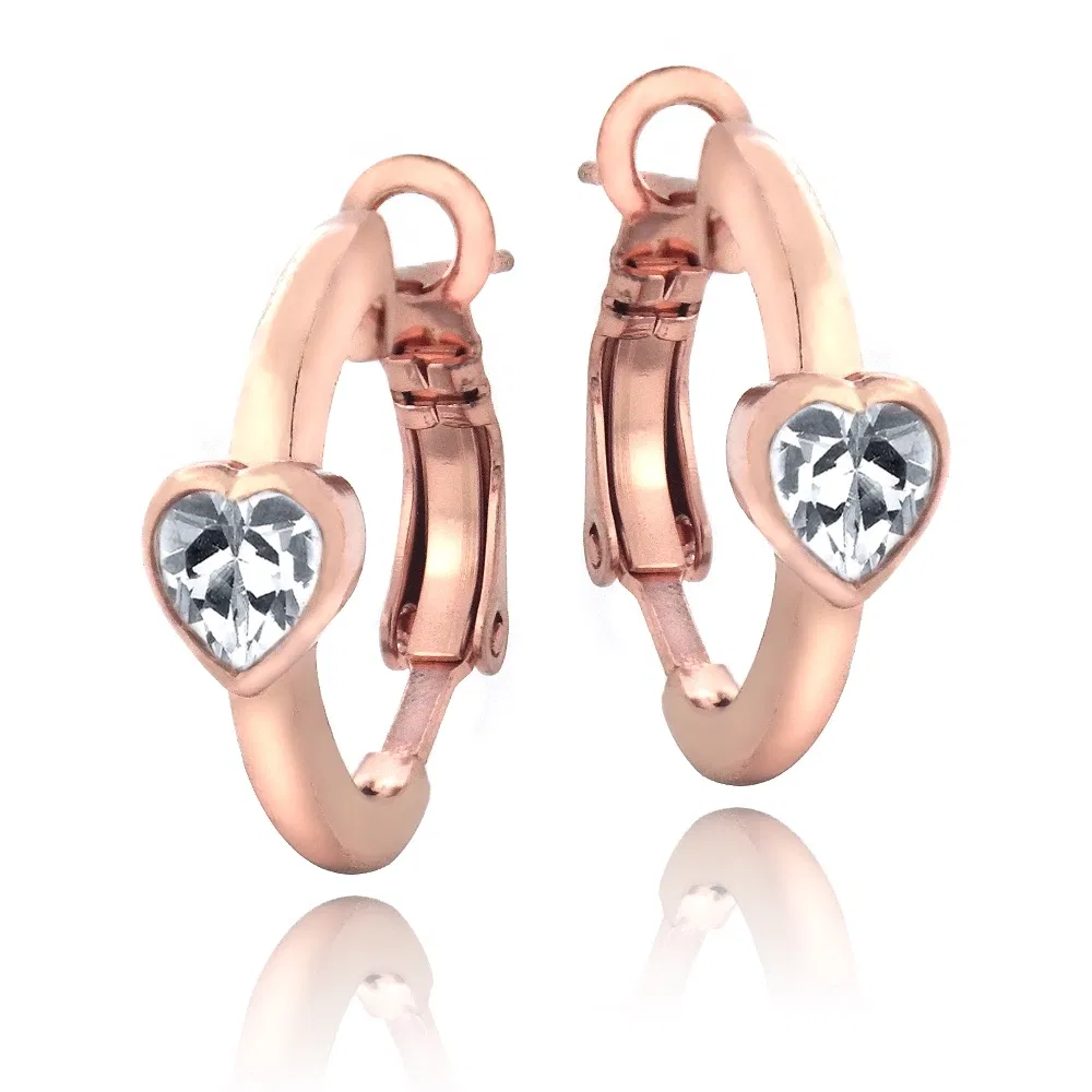 Rose Gold Tone Created White Sapphire Heart Clutchless Earrings - Grocery