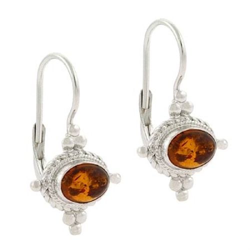 Sterling Silver Amber Stone & Bali Bead LeverBack Earrings - Grocery