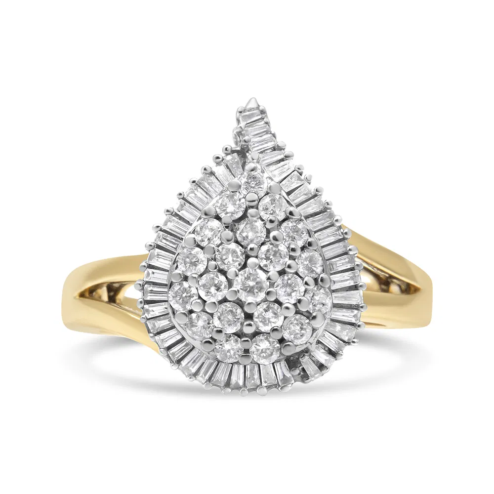 14K Yellow and White Gold 1.00 Cttw Round and Baguette-Cut Diamond Ballerina Cocktail Ring (H-I Color, SI2-I1 Clarity) - Grocery