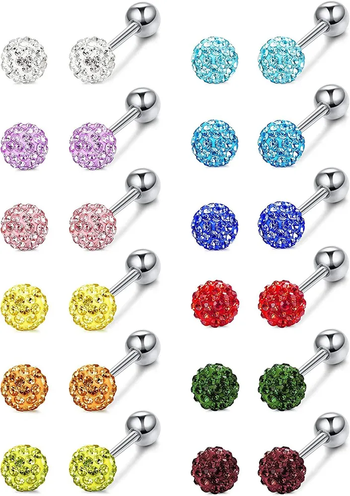 12 Pairs Stainless Stud Earrings Tragus Cartilage Earring with Screw Backs Set - Grocery