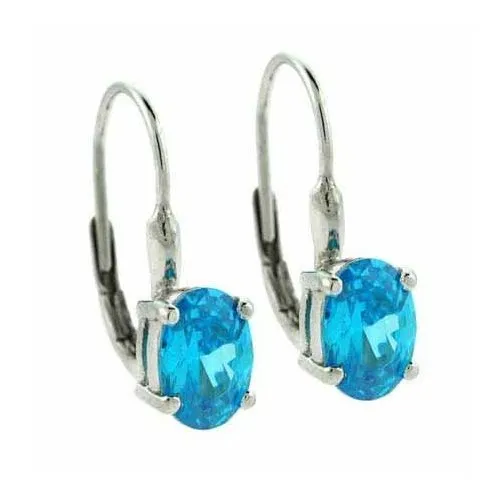 Sterling Silver Aqua Sea Blue cz Oval LeverBack Lever Back Earrings - Grocery