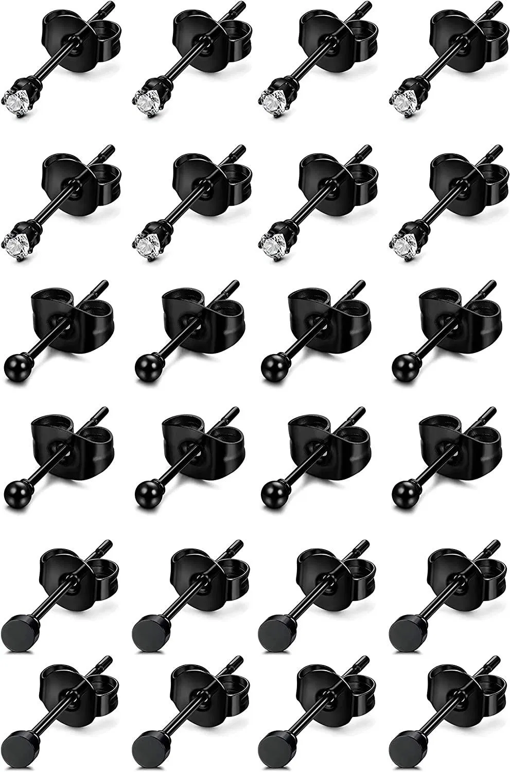 12Pairs Stainless Tiny CZ Stud Earrings for Men Women Small Disc Ball Earrings Set Cubic Zirconia Studs for Lip Tragus Cartilage Ear Piercing Jewelry - Grocery