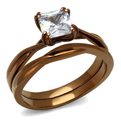 TK2964 - IP Coffee light Stainless Steel Ring with AAA Grade CZ in Clear - Grocery