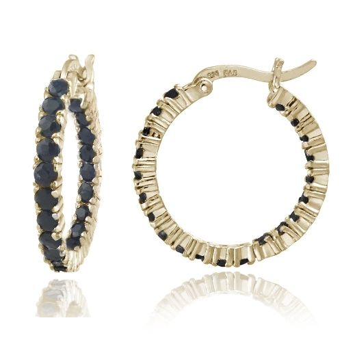 Gold Tone over Sterling Silver Inside Out Genuine Sapphire Hoop Earrings - Grocery