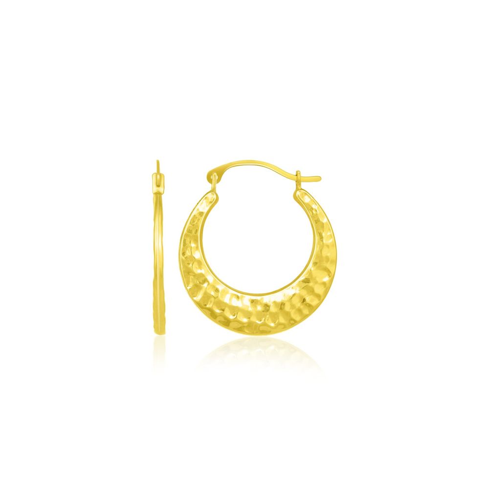 10k Yellow Gold Graduated Textured Hoop Earrings - Grocery