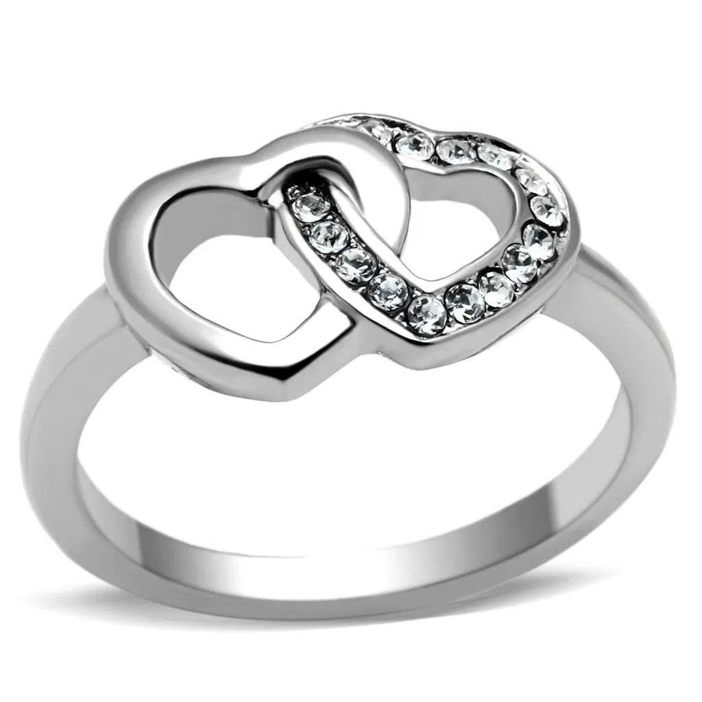 TK695 - High polished (no plating) Stainless Steel Ring with Top Grade Crystal in Clear - Grocery