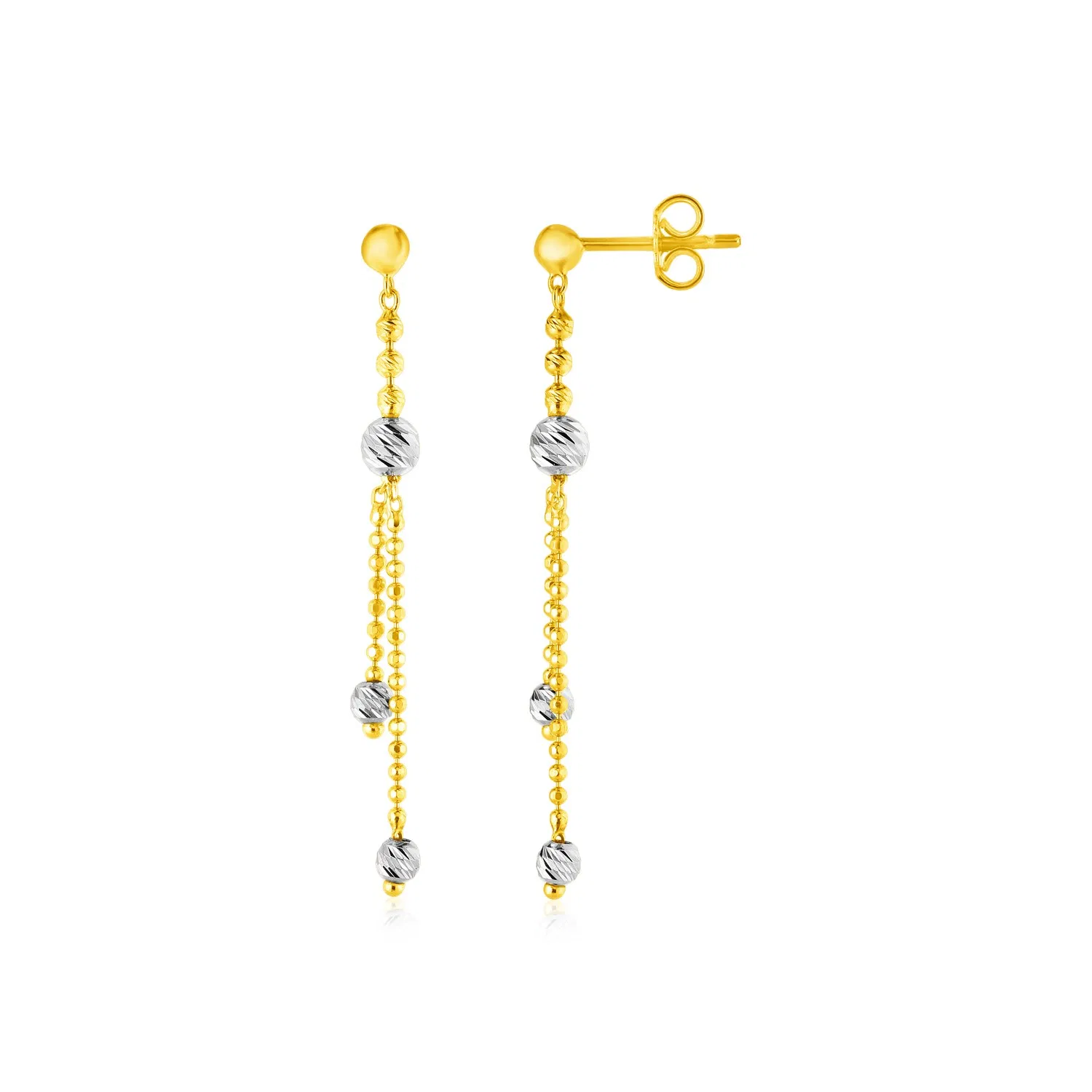 14k Two Tone Drop Earrings with Textured Beads - Grocery