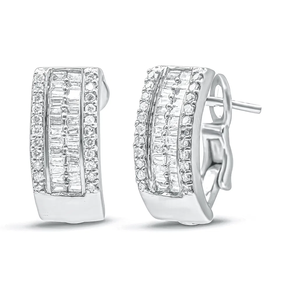 14K White Gold 1 cttw Diamond Huggy Earrings (H-I, SI2-I1) - Grocery