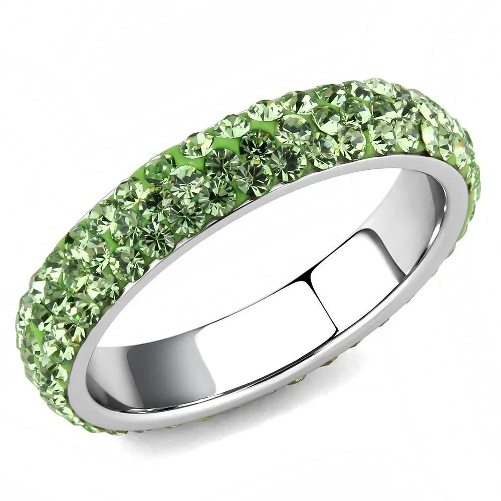 TK3537 - High polished (no plating) Stainless Steel Ring with Top Grade Crystal in Peridot - Grocery