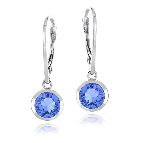 Sterling Silver Blue Round Leverback Earrings Made with Swarovski Elements - Grocery