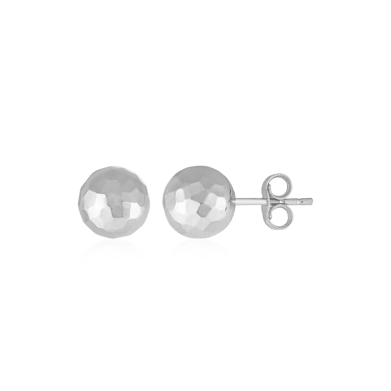 14k White Gold Ball Earrings with Faceted Texture(5mm) - Grocery
