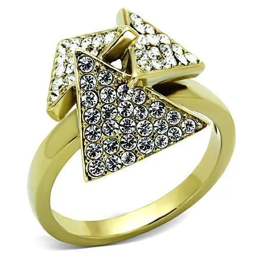 TK1485 - IP Gold(Ion Plating) Stainless Steel Ring with Top Grade Crystal in Clear - Grocery