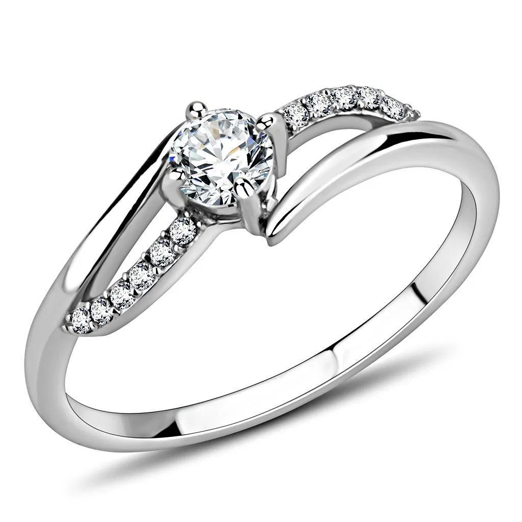 DA144 - High polished (no plating) Stainless Steel Ring with AAA Grade CZ in Clear - Grocery