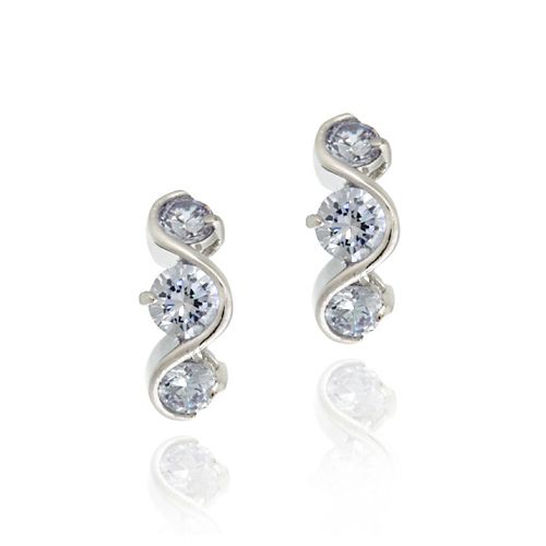 Sterling Silver Lavender CZ Three Stone S Design Earrings - Grocery