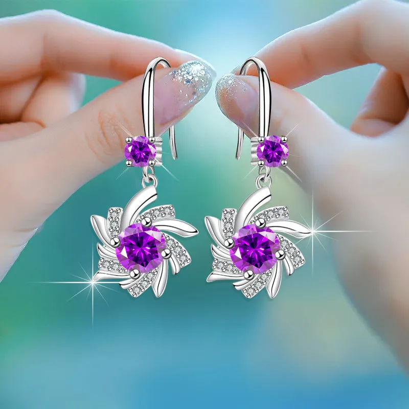 Elegant Waterdrop Zircon Blue Snowflake Earrings 18K Gold Plated Floral Ear Jewelry - Grocery