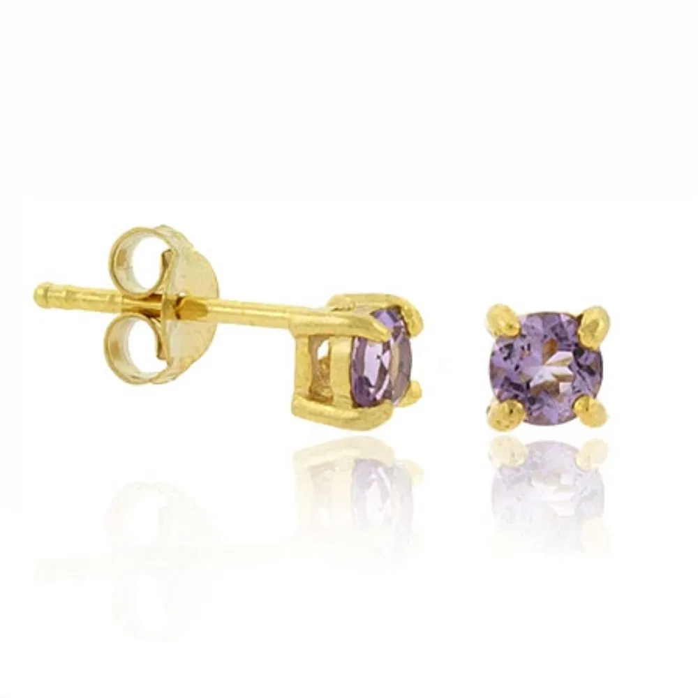 18K Gold over Sterling Silver Amethyst 4mm Round Stud Earrings - Grocery