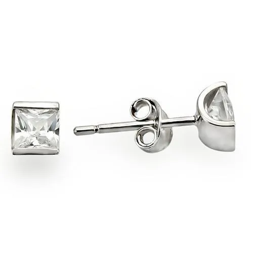0W388 - Rhodium 925 Sterling Silver Earrings with AAA Grade CZ in Clear - Grocery