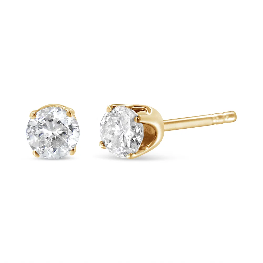 14K Yellow Gold 1/4 Cttw Round Brilliant-Cut Near Colorless Diamond Classic 4-Prong Stud Earrings (J-K Color, I1-I2 Clarity) - Grocery