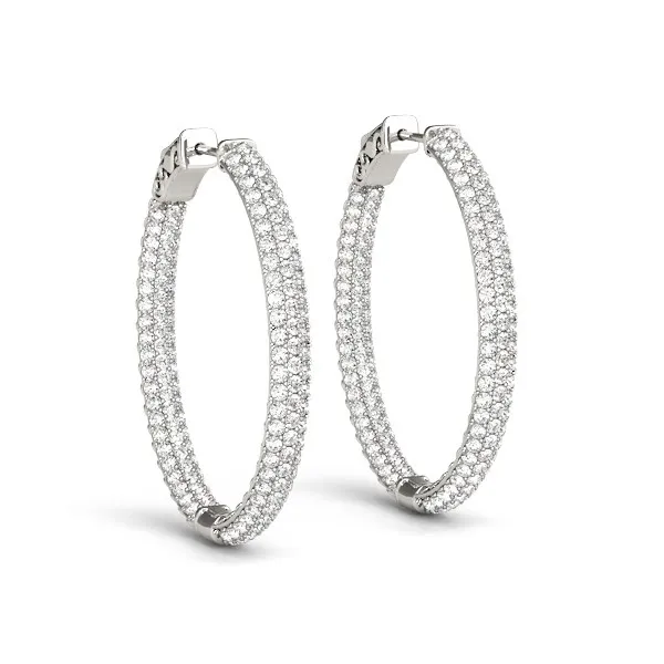 14k White Gold Diamond Hoop Double Sided Three Row Earrings (2 cttw) - Grocery