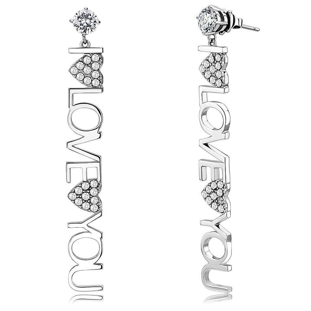 TK3665 - High polished (no plating) Stainless Steel Earrings with AAA Grade CZ in Clear - Grocery