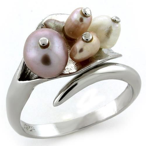 LOAS1094 - Rhodium 925 Sterling Silver Ring with Synthetic Pearl in Multi Color - Grocery