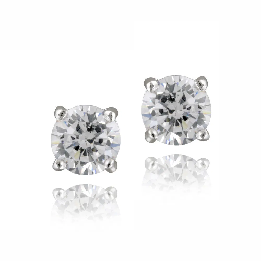 Silver Tone CZ Round Stud Earrings, 5mm - Grocery