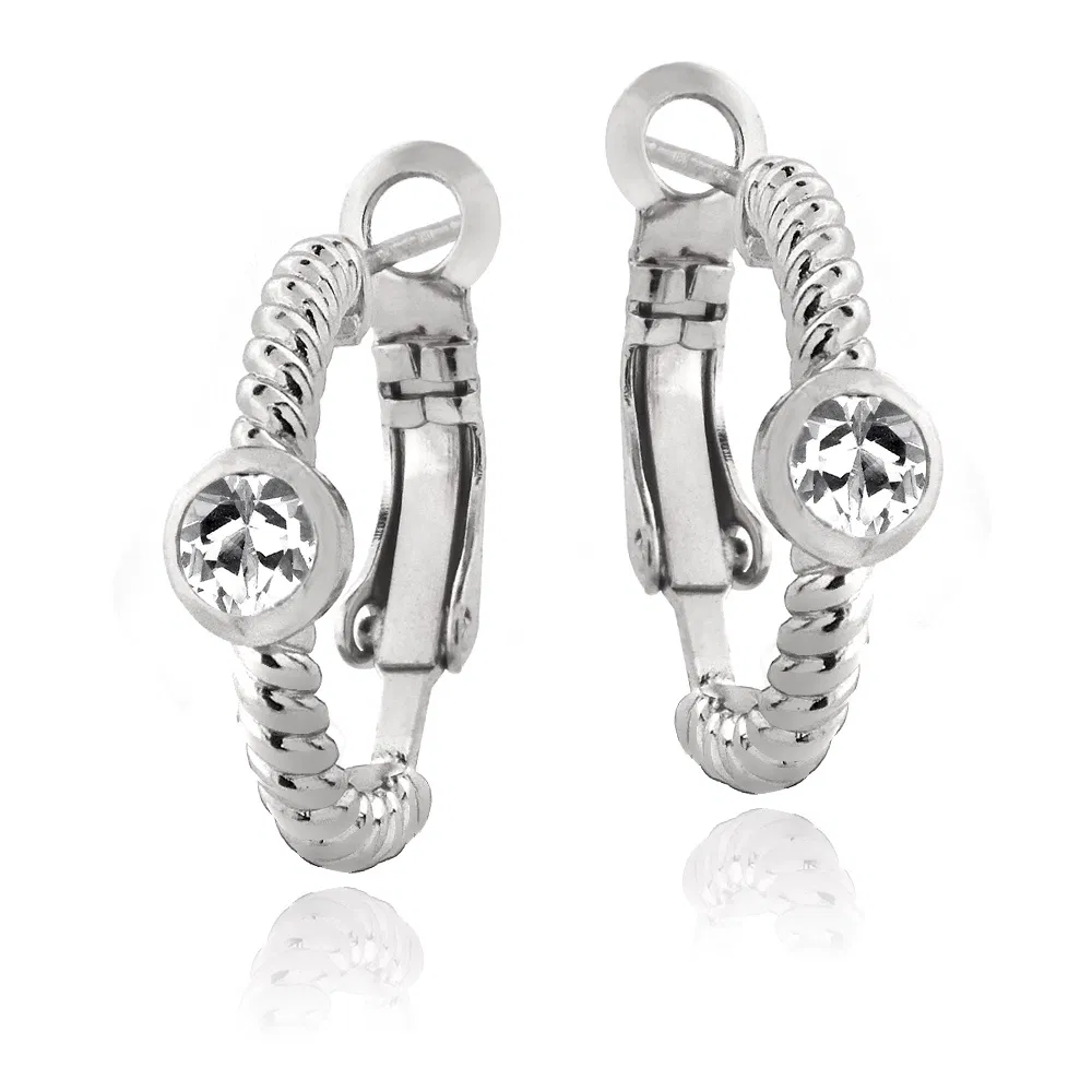Silver Tone Created White Sapphire Round Shrimp Clutchless Earrings - Grocery