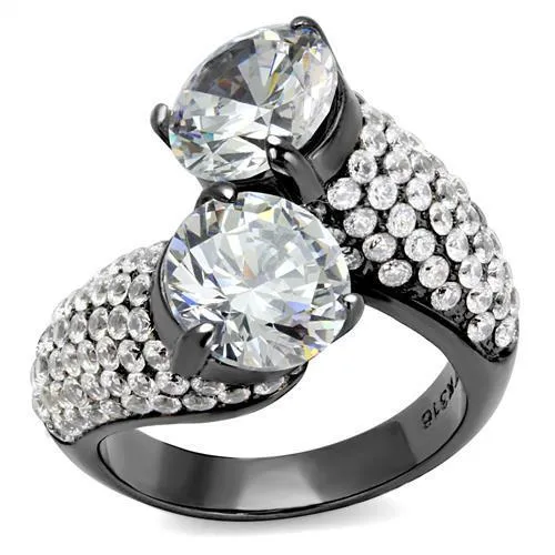 TK2674 - IP Light Black (IP Gun) Stainless Steel Ring with AAA Grade CZ in Clear - Grocery