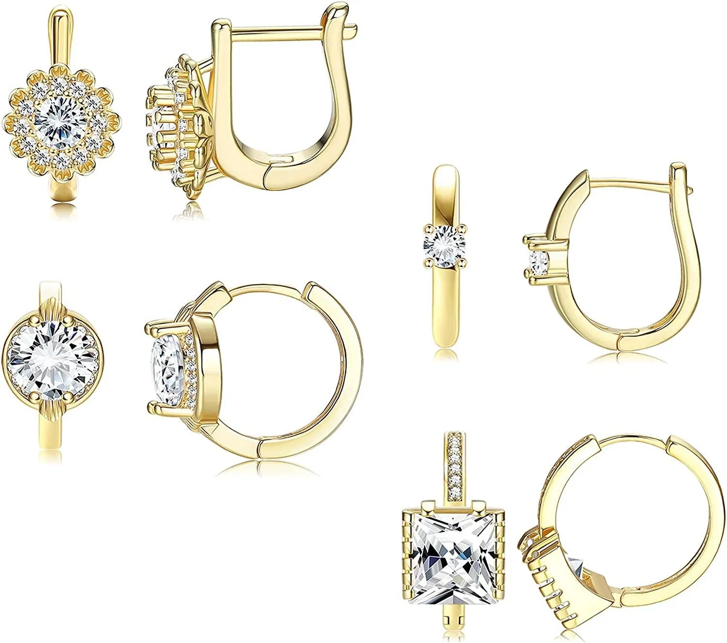 4 Pairs Small Huggie Hoop Earrings for Women Cubic Zirconia Halo Flower Huggie Earrings Tiny Cute Cartilage Hypoallergenic Dainty Earrings Gifts - Grocery