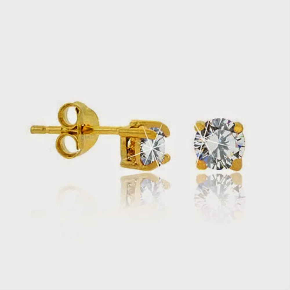 18K Gold over Sterling Silver CZ 4mm Round Stud Earrings - Grocery