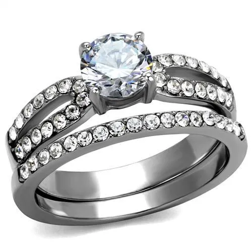 TK2292 - High polished (no plating) Stainless Steel Ring with AAA Grade CZ in Clear - Grocery