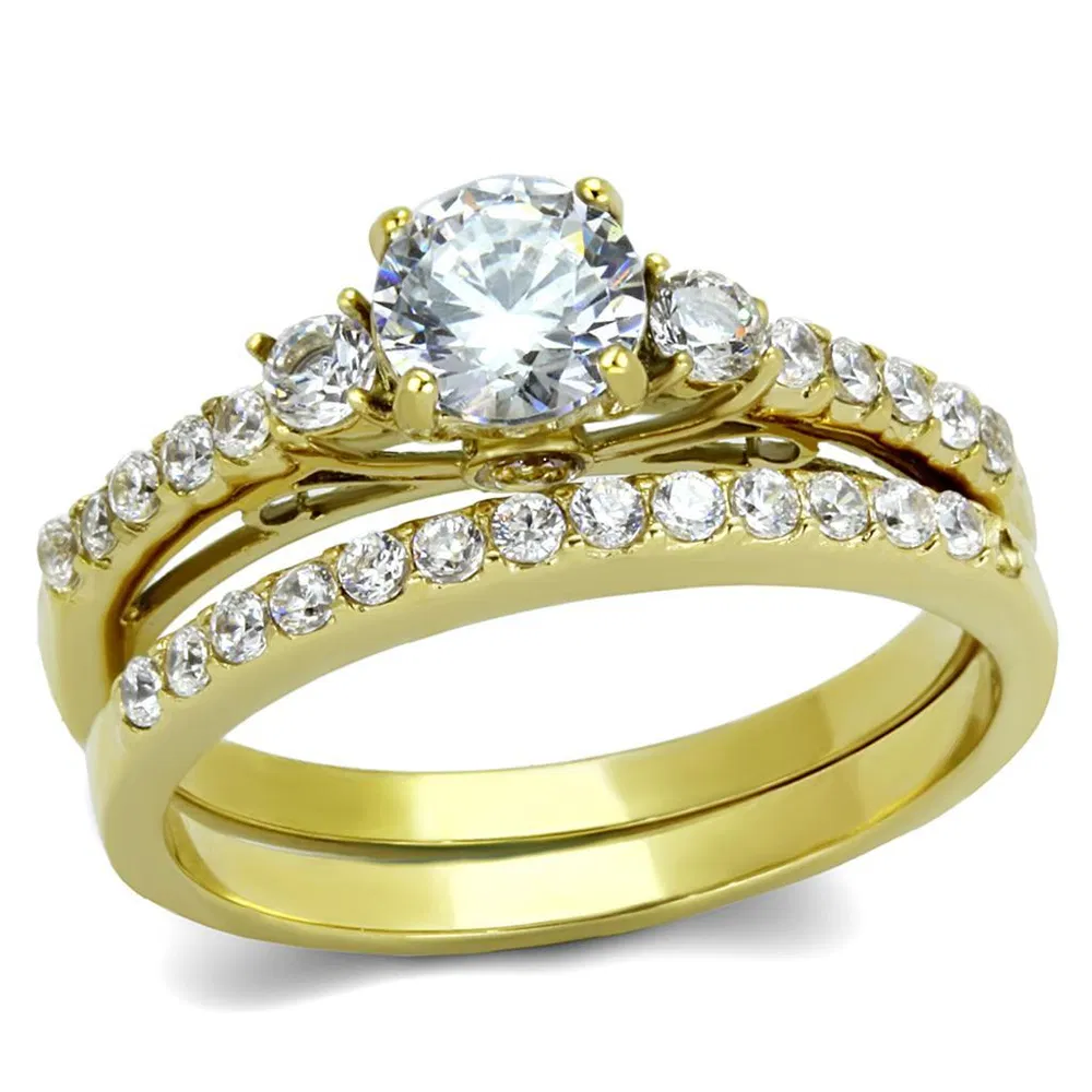 TK2133 - IP Gold(Ion Plating) Stainless Steel Ring with AAA Grade CZ in Clear - Grocery