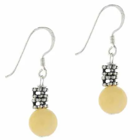 Sterling Silver Aragonite Bali Bead Dangle Earrings - Grocery