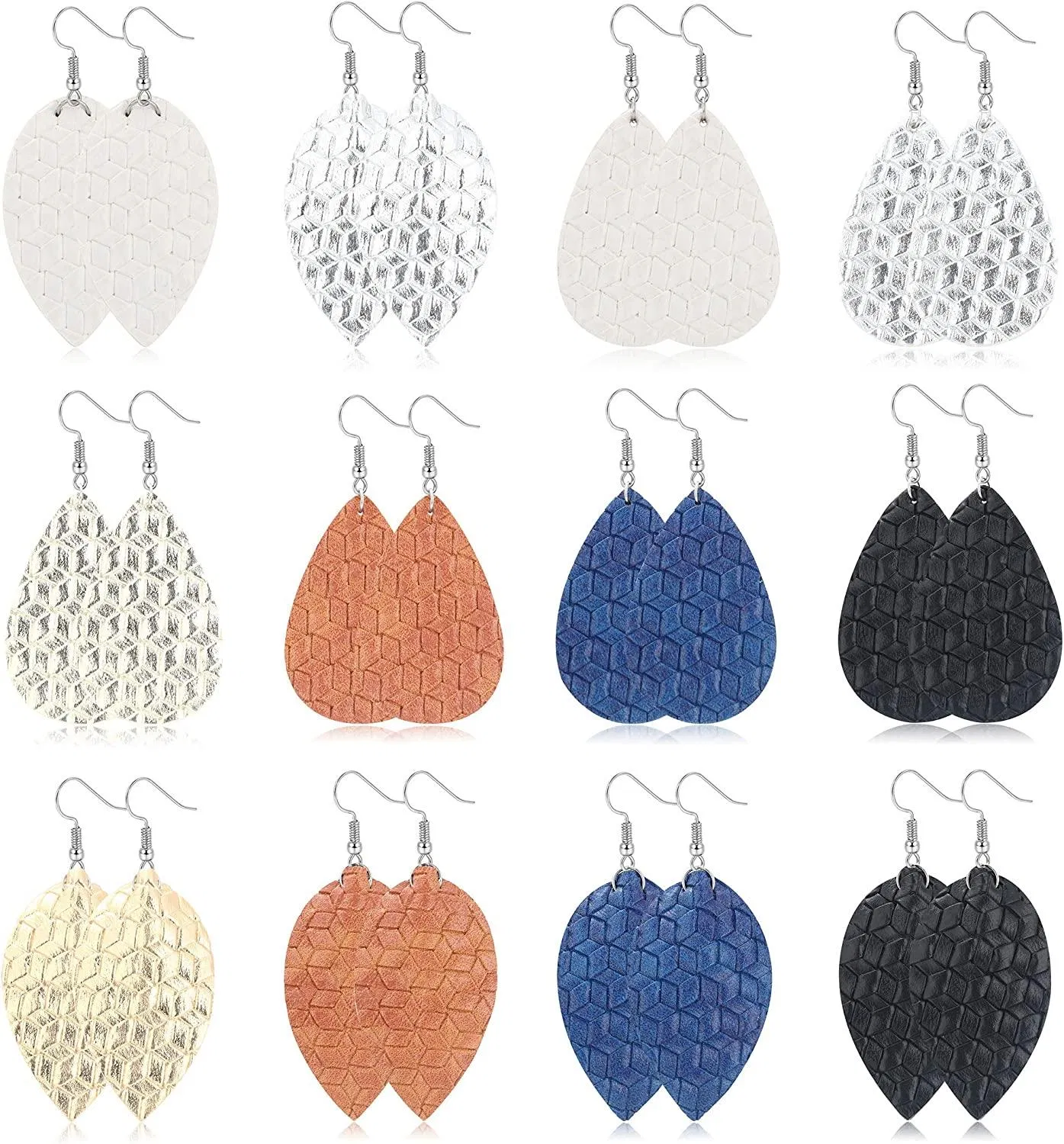 Leather Earrings for Women Lightweight Leaf Teardrop Dangle Earrings Set - Grocery