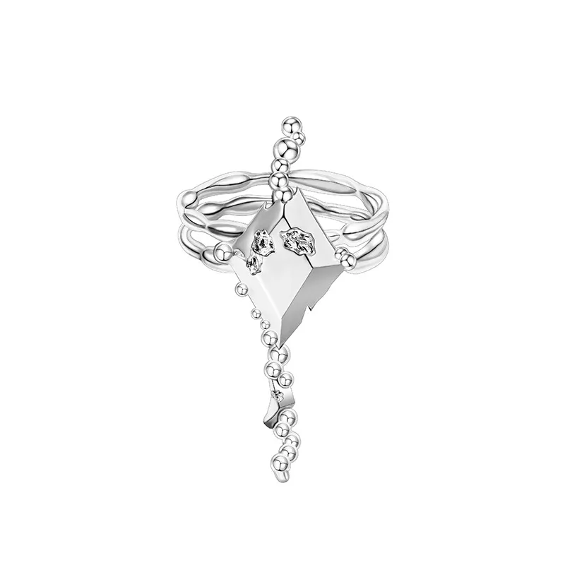 Statement Geometric Rhombus Irregular Diamond-Set Zircon Stacking Ring - Grocery
