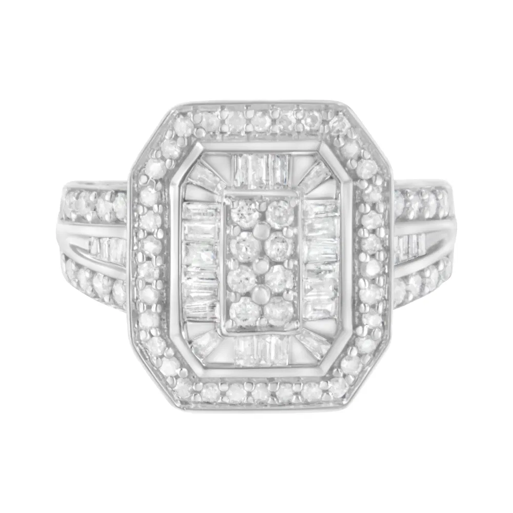 .925 Sterling Silver Round and Baguette Diamond Cathedral Ring (0.75 Cttw, H-I Color, I2-I3 Clarity) - Grocery