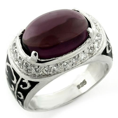 LOAS1148 - High-Polished 925 Sterling Silver Ring with Synthetic Glass Bead in Amethyst - Grocery