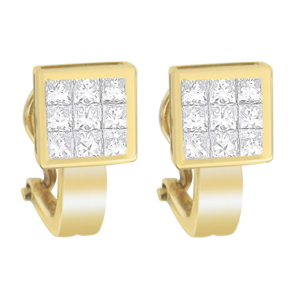 14K Yellow Gold 1 cttw Princess Cut Diamond Composite Earrings (G-H, SI2-I1) - Grocery