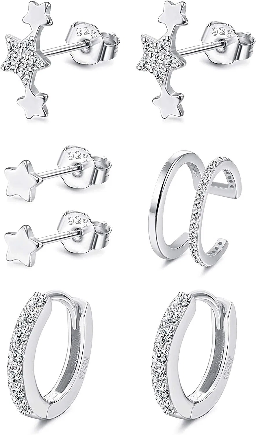 925 Sterling Cartilage Earrings Set for Women 18K Gold Plated Cubic Zirconia Cartilage Stud Earrings Small Cartilage Hoop Earrings - Grocery