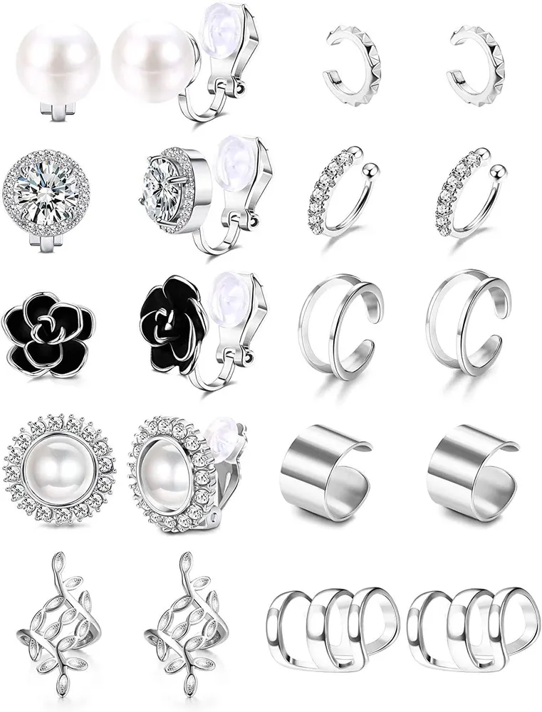 10 Pairs Clip on Earrings Cuff Earring Set for Women Non Pierced Hypoallergenic Clip on Cartilage Earrings Ear Cuffs - Grocery