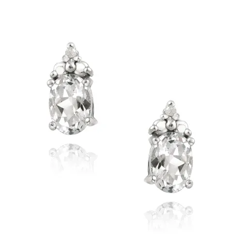 Sterling Silver 1ct White Topaz and Diamond Accent Drop Stud Earrings - Grocery