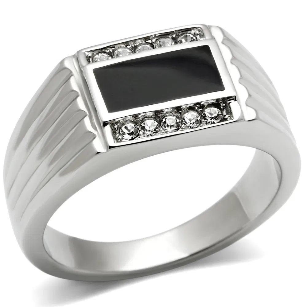 TK386 - High polished (no plating) Stainless Steel Ring with Top Grade Crystal in Clear - Grocery