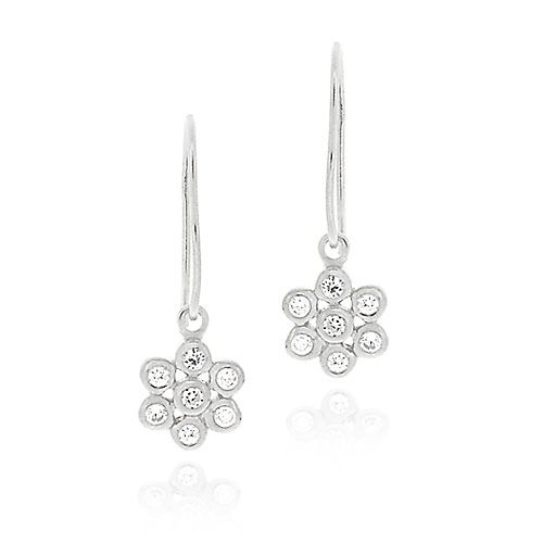 Sterling Silver CZ Flower Dangle Earrings - Grocery