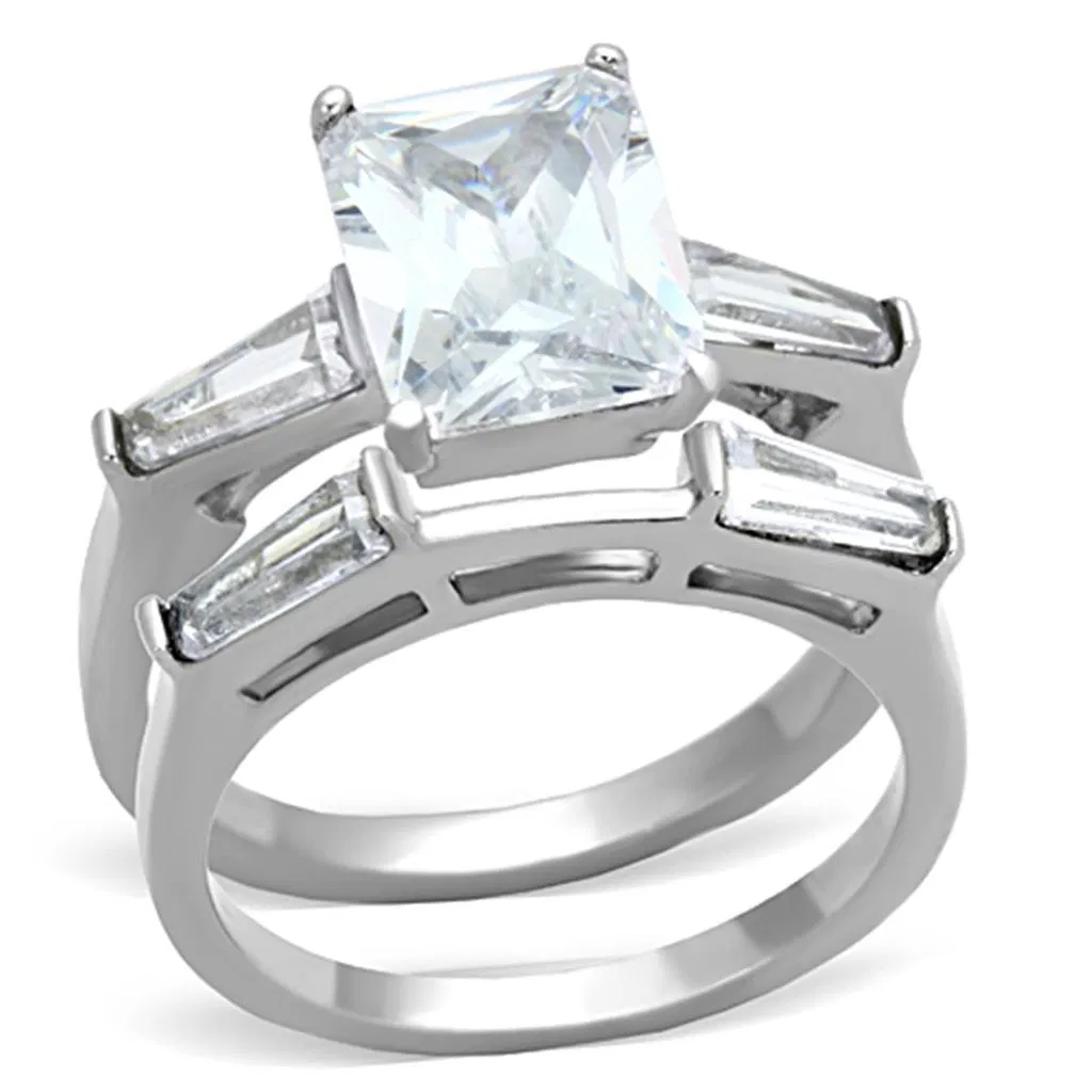TK1229 - High polished (no plating) Stainless Steel Ring with AAA Grade CZ in Clear - Grocery