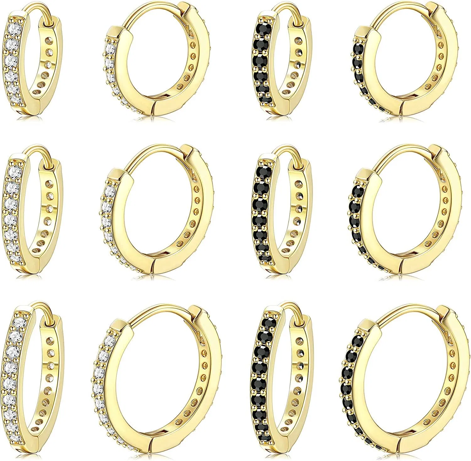 6 Pairs Huggie Hoop Earring for Women Black Cubic Zirconia Earrings Tiny Cartilage Tragus Helix Piercing CZ Cuff Earrings - Grocery