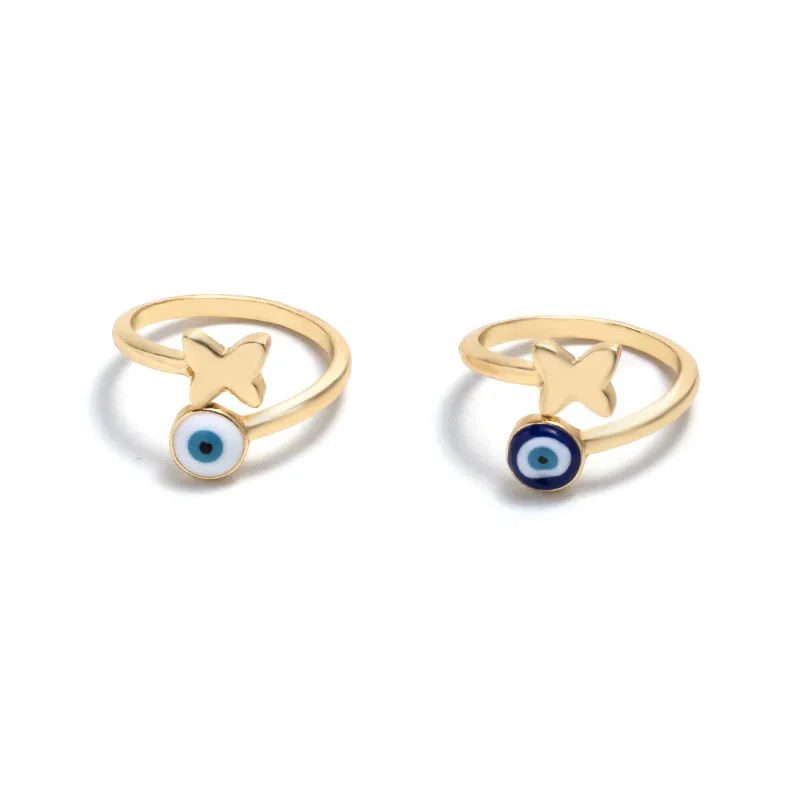 Simple Butterfly Devil's Eye Drop Glaze Ring For Women - Grocery